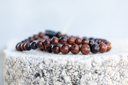 Snowflake and Mahogany Obsidian Gemstone Crystal Bracelet